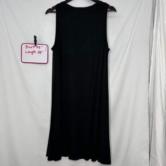 Ann Taylor LOFT Outlet Basic Black Knit Shift Dress Large Casual Minimalist Norm - Picture 4 of 6